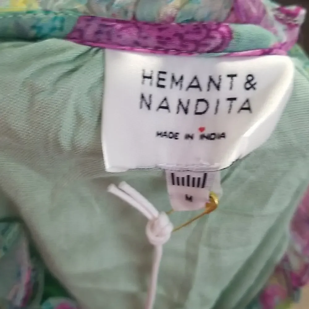 NWT Hemant & Nandita Hera Long Floral Dress Green Midi Medium $546 Retail - Picture 9 of 13